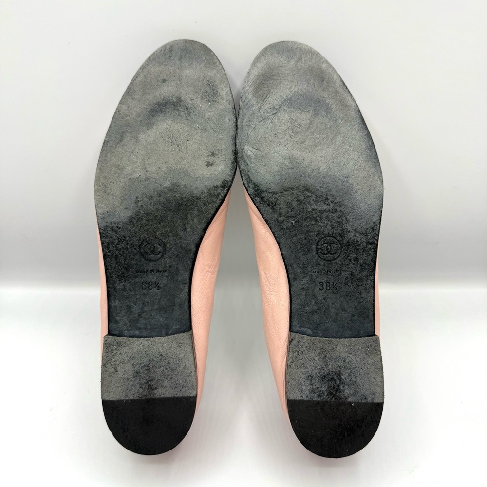 CHANEL CC Logo Pink Black Leather Ribbon Ballet Flats – 38.5 EU / 8 US - Picture 3 of 8